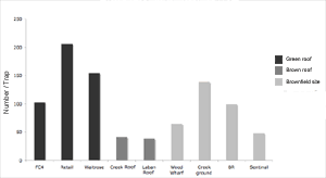 Figure 5: The mean number of invertebrates collected in each trap (2004).